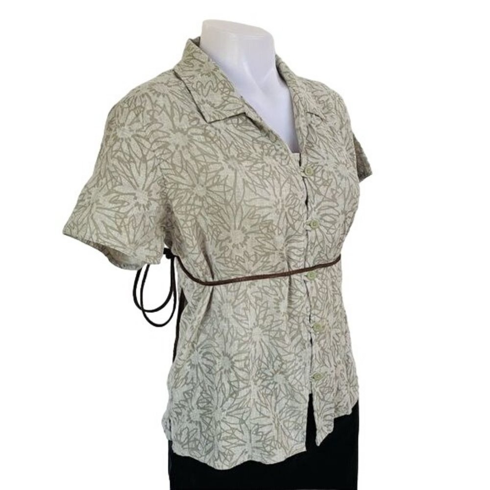 Woolrich Floral Linen Button Down Blouse Shirt Size M - Picture 4 of 12
